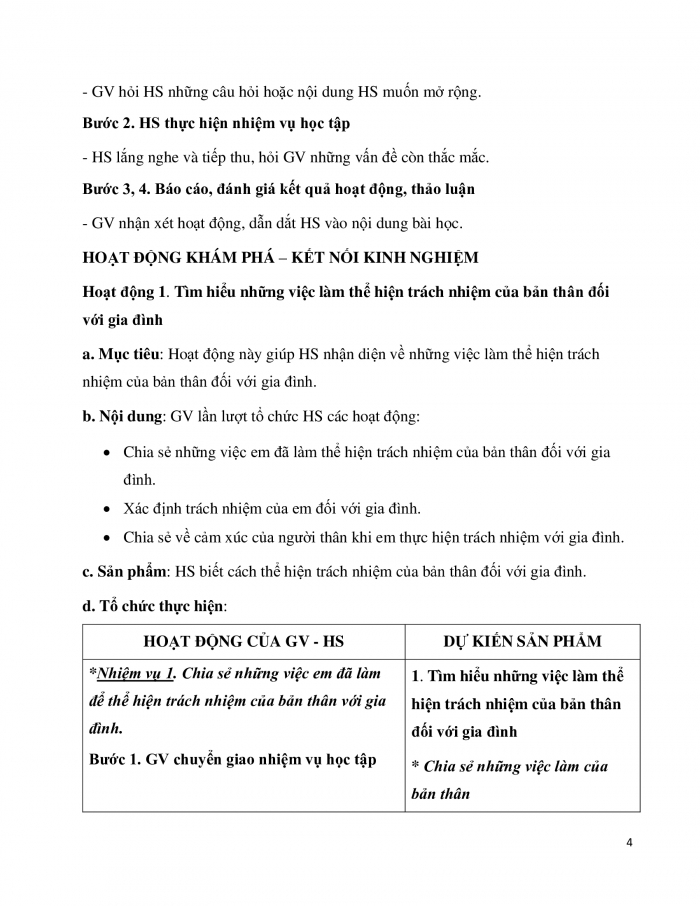 Giáo án và PPT Hoạt động trải nghiệm 10 chân trời bản 1 Chủ đề 4: Thực hiện trách nhiệm với gia đình