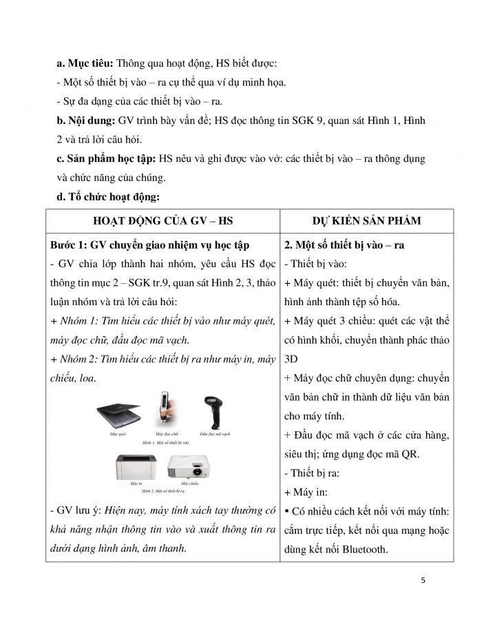 Giáo án và PPT Tin học 7 cánh diều Bài 2: Các thiết bị vào – ra