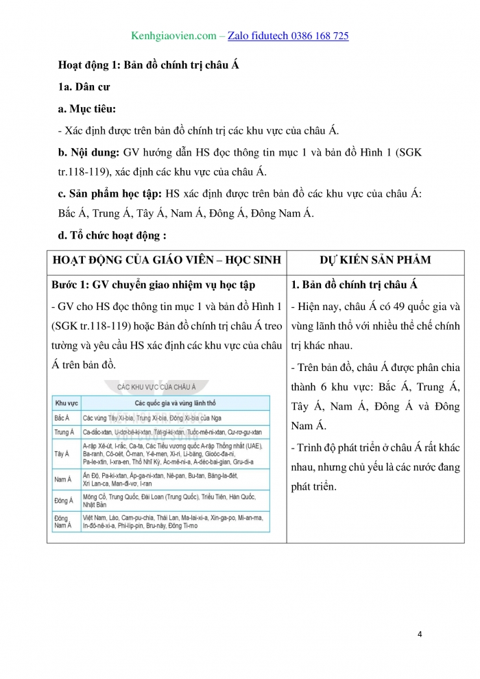 Giáo án và PPT Địa lí 7 kết nối Bài 7: Bản đồ chính trị châu Á, các khu vực của châu Á