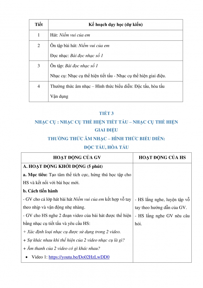 Giáo án và PPT Âm nhạc 5 cánh diều Tiết 3: Nhạc cụ thể hiện tiết tấu – Nhạc cụ thể hiện giai điệu; Thường thức âm nhạc Hình thức biểu diễn Độc tấu, hoà tấu