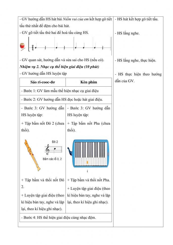 Giáo án và PPT Âm nhạc 5 cánh diều Tiết 3: Nhạc cụ thể hiện tiết tấu – Nhạc cụ thể hiện giai điệu; Thường thức âm nhạc Hình thức biểu diễn Độc tấu, hoà tấu