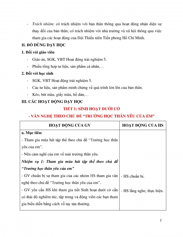 Giáo án và PPT Hoạt động trải nghiệm 5 chân trời bản 1 Chủ đề 1: Em và trường tiểu học thân yêu - Tuần 4