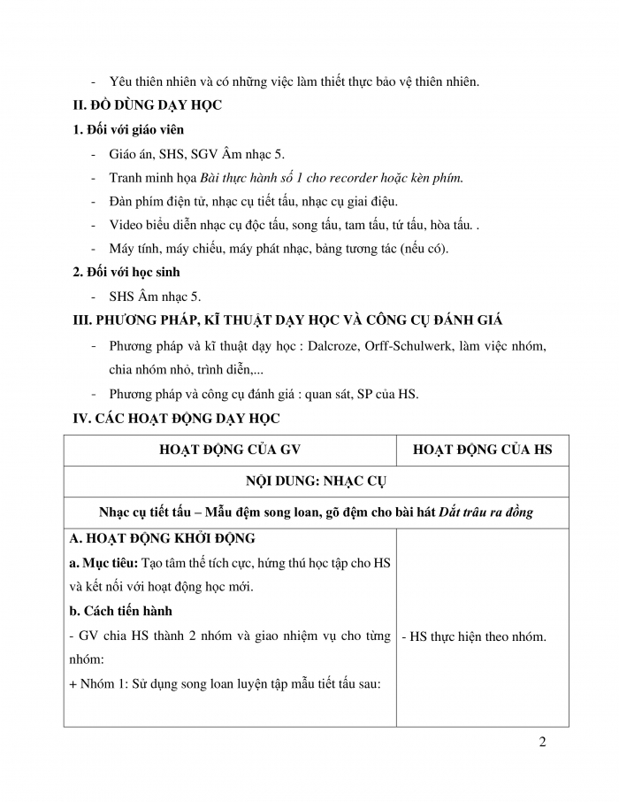 Giáo án và PPT Âm nhạc 5 chân trời Tiết 2: Nhạc cụ tiết tấu, Nhạc cụ giai điệu