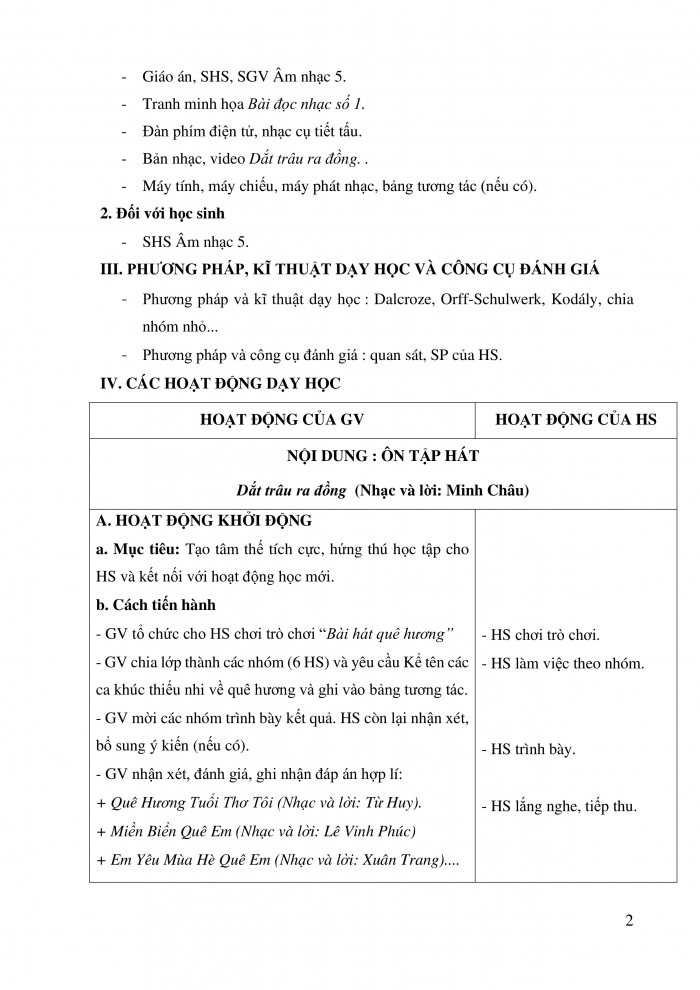 Giáo án và PPT Âm nhạc 5 chân trời Tiết 3: Ôn bài hát Dắt trâu ra đồng, Đọc nhạc Bài đọc nhạc số 1