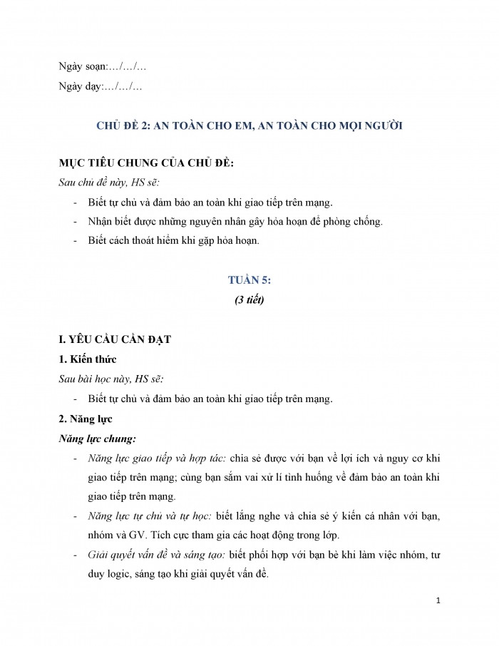 Giáo án và PPT Hoạt động trải nghiệm 5 chân trời bản 1 Chủ đề 2: An toàn cho em An toàn cho mọi người - Tuần 5