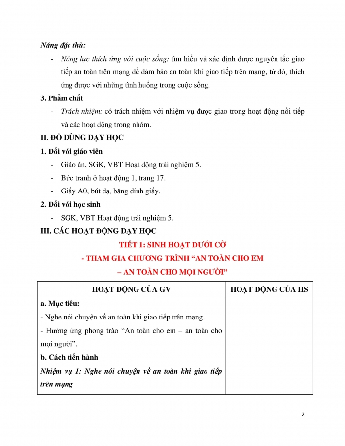 Giáo án và PPT Hoạt động trải nghiệm 5 chân trời bản 1 Chủ đề 2: An toàn cho em An toàn cho mọi người - Tuần 5