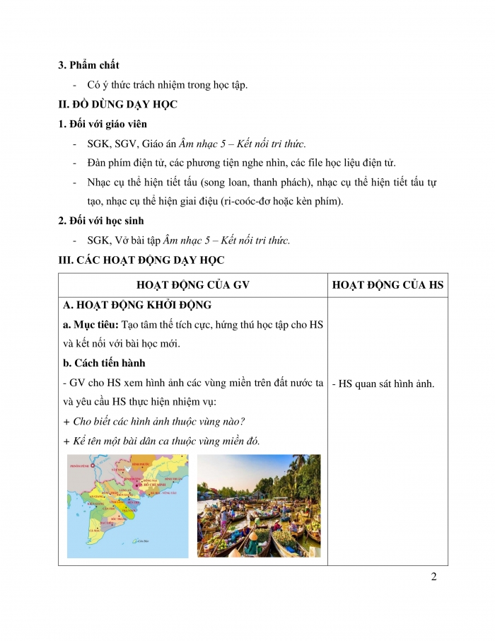 Giáo án và PPT Âm nhạc 5 kết nối Tiết 6: Ôn bài hát Lí đất giồng, Nhạc cụ thể hiện tiết tấu và nhạc cụ thể hiện giai điệu