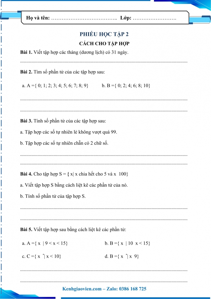 Phiếu học tập toán 6 chân trời sáng tạo