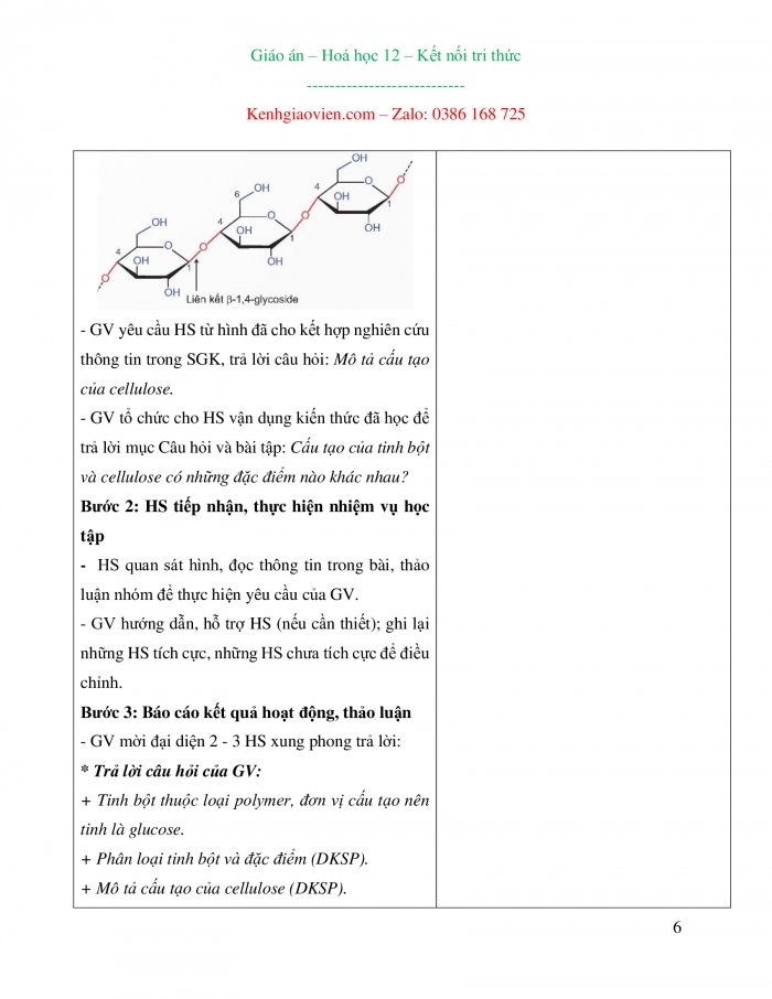 Giáo án và PPT Hoá học 12 kết nối bài 6: Tinh bột và cellulose