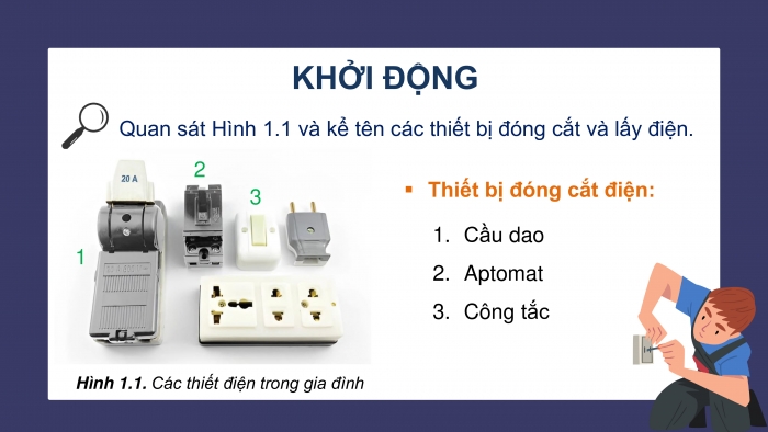 Giáo án điện tử Công nghệ 9 Lắp đặt mạng điện trong nhà Chân trời Chủ đề 1: Thiết bị đóng cắt và lấy điện trong gia đình