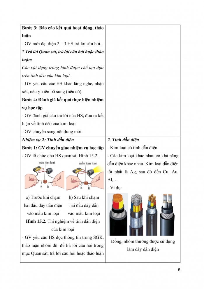 Giáo án và PPT KHTN 9 cánh diều Bài 15: Tính chất chung của kim loại