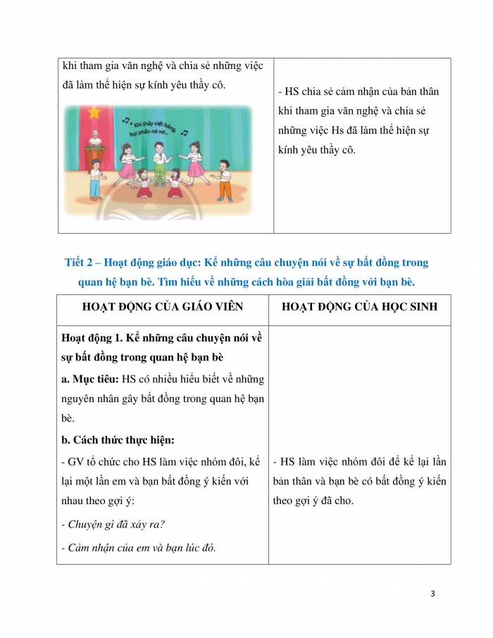 Giáo án và PPT Hoạt động trải nghiệm 3 chân trời Chủ đề 3: Kính yêu thầy cô Thân thiện với bạn bè - Tuần 11