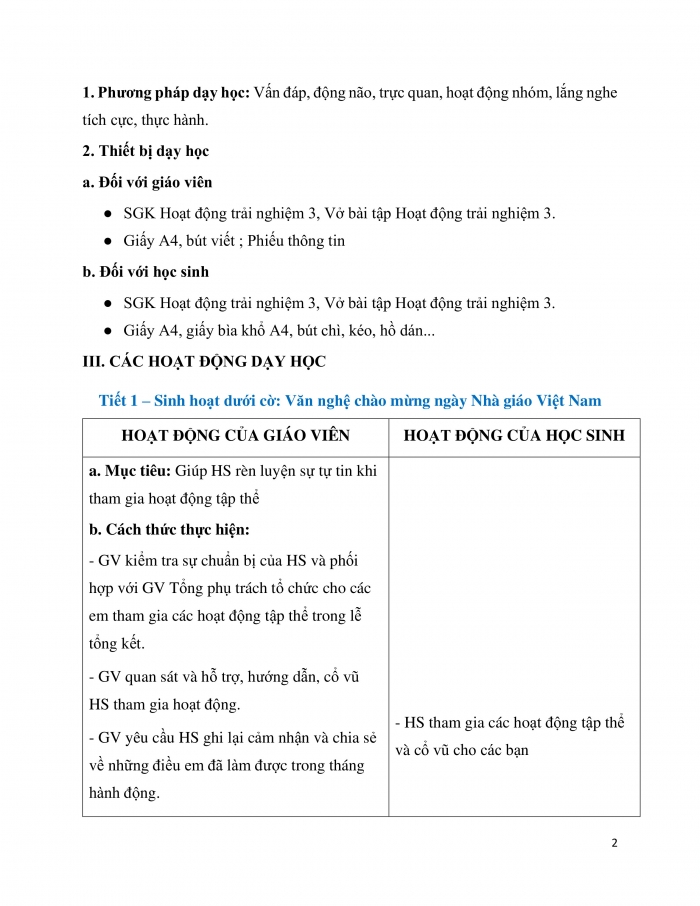 Giáo án và PPT Hoạt động trải nghiệm 3 chân trời Chủ đề 3: Kính yêu thầy cô Thân thiện với bạn bè - Tuần 12