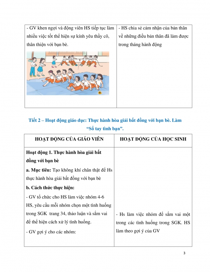 Giáo án và PPT Hoạt động trải nghiệm 3 chân trời Chủ đề 3: Kính yêu thầy cô Thân thiện với bạn bè - Tuần 12