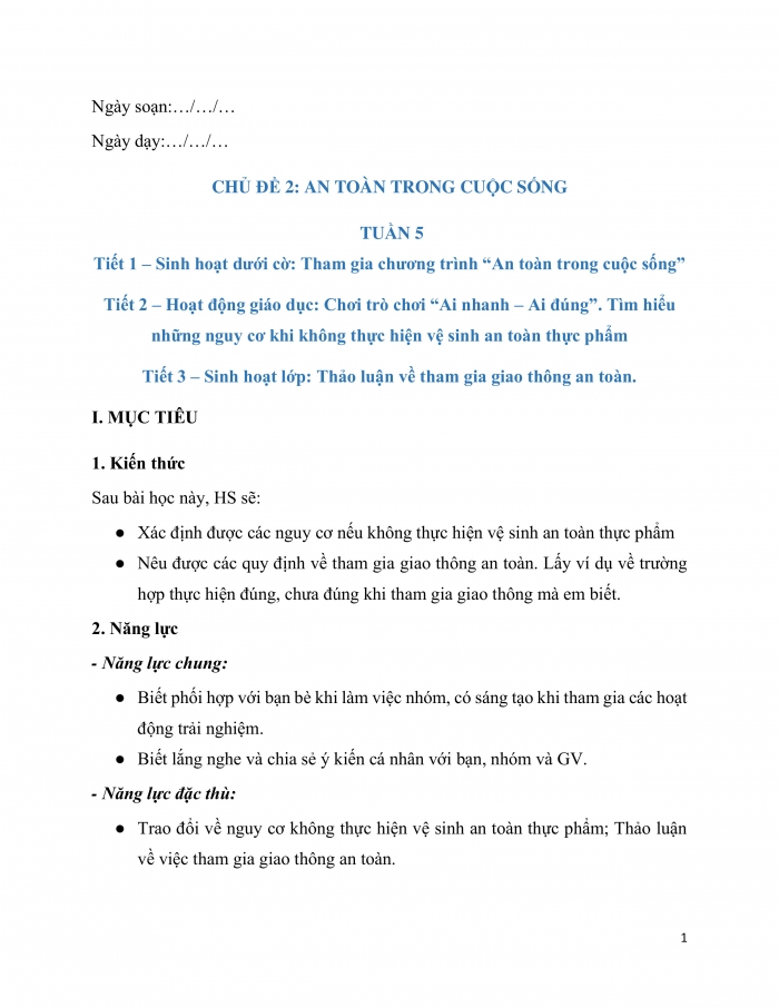 Giáo án và PPT Hoạt động trải nghiệm 3 chân trời Chủ đề 2: An toàn trong cuộc sống - Tuần 5