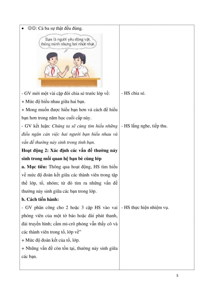 Giáo án và PPT Hoạt động trải nghiệm 5 kết nối Chủ đề 2: Giữ gìn tình bạn