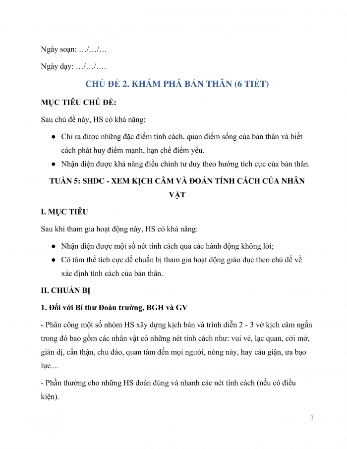 Giáo án và PPT Hoạt động trải nghiệm 10 kết nối Chủ đề 2: Khám phá bản thân