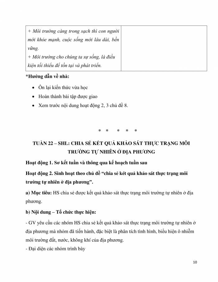 Giáo án và PPT Hoạt động trải nghiệm 10 kết nối Chủ đề 8: Bảo vệ môi trường tự nhiên