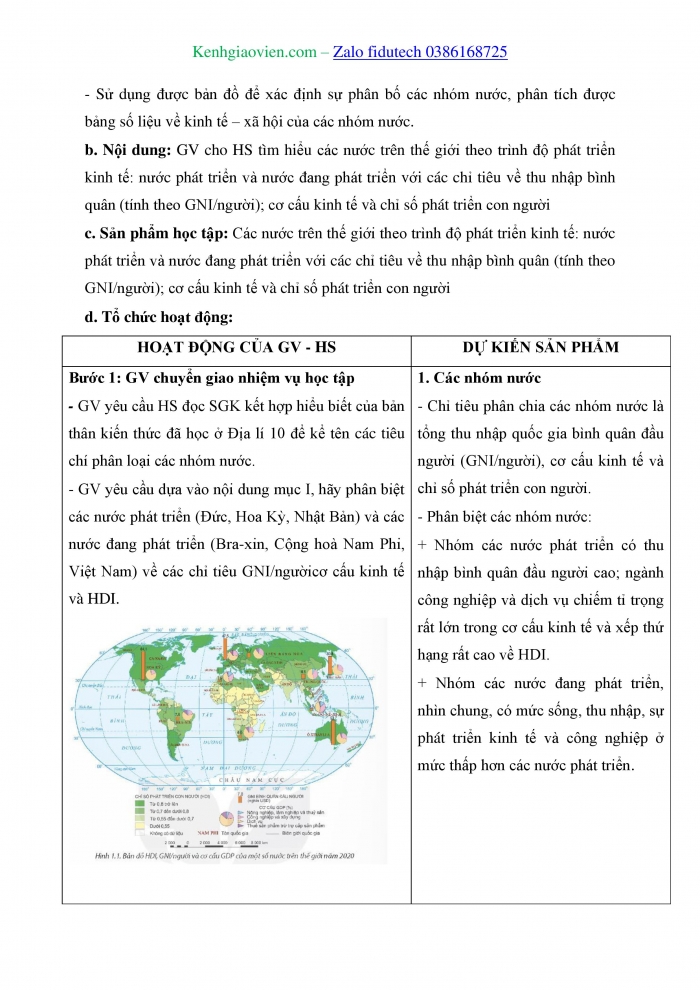 Giáo án và PPT Địa lí 11 kết nối Bài 1: Sự khác biệt về trình độ phát triển kinh tế - xã hội của các nhóm nước