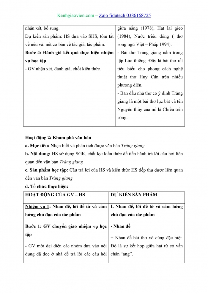 Giáo án và PPT Ngữ văn 11 kết nối Bài 2: Tràng giang (Huy Cận)