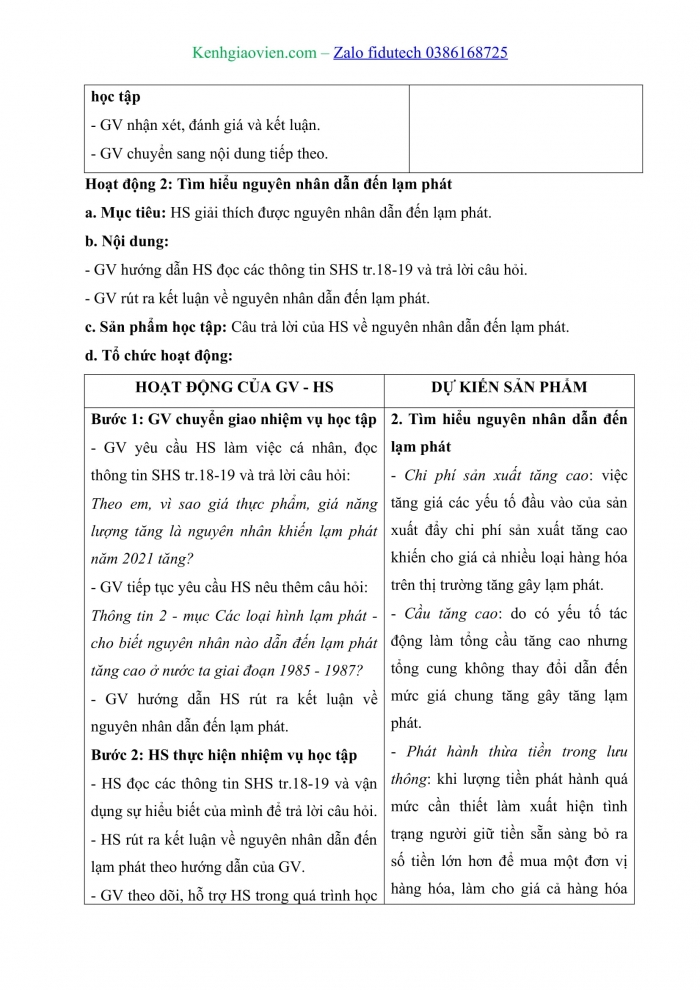 Giáo án và PPT Kinh tế pháp luật 11 kết nối Bài 3: Lạm phát