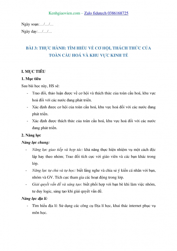 Giáo án và PPT Địa lí 11 kết nối Bài 3: Thực hành Tìm hiểu về cơ hội, thách thức của toàn cầu hoá và khu vực hoá kinh tế