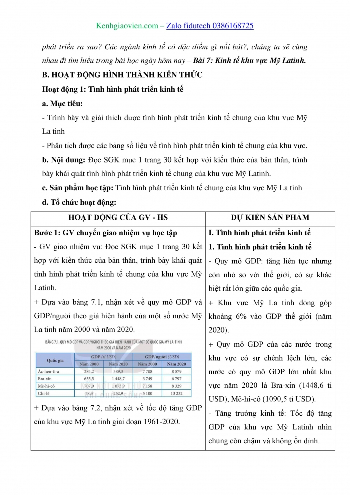 Giáo án và PPT Địa lí 11 kết nối Bài 7: Kinh tế khu vực Mỹ La tinh