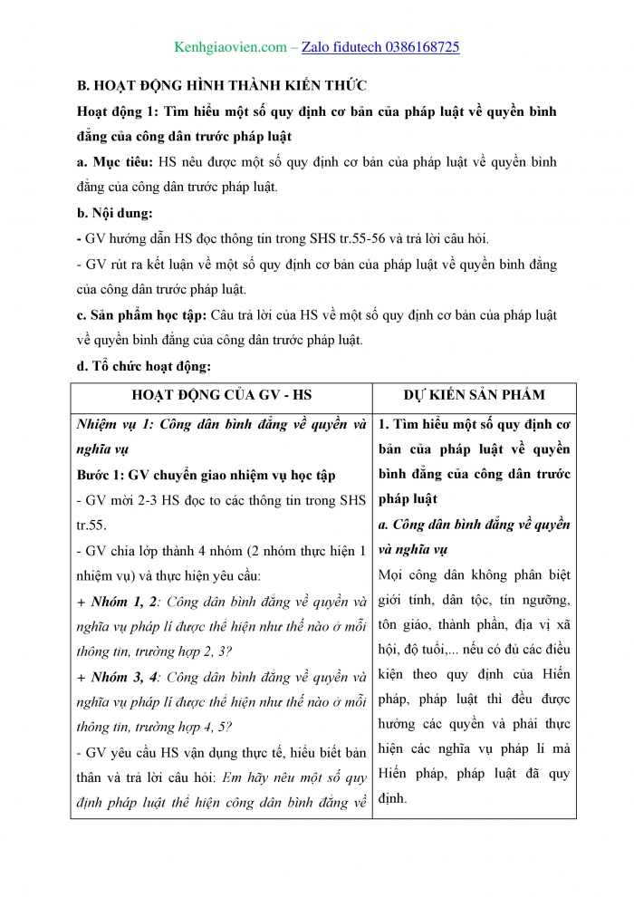 Giáo án và PPT Kinh tế pháp luật 11 kết nối Bài 9: Quyền bình đẳng của công dân trước pháp luật