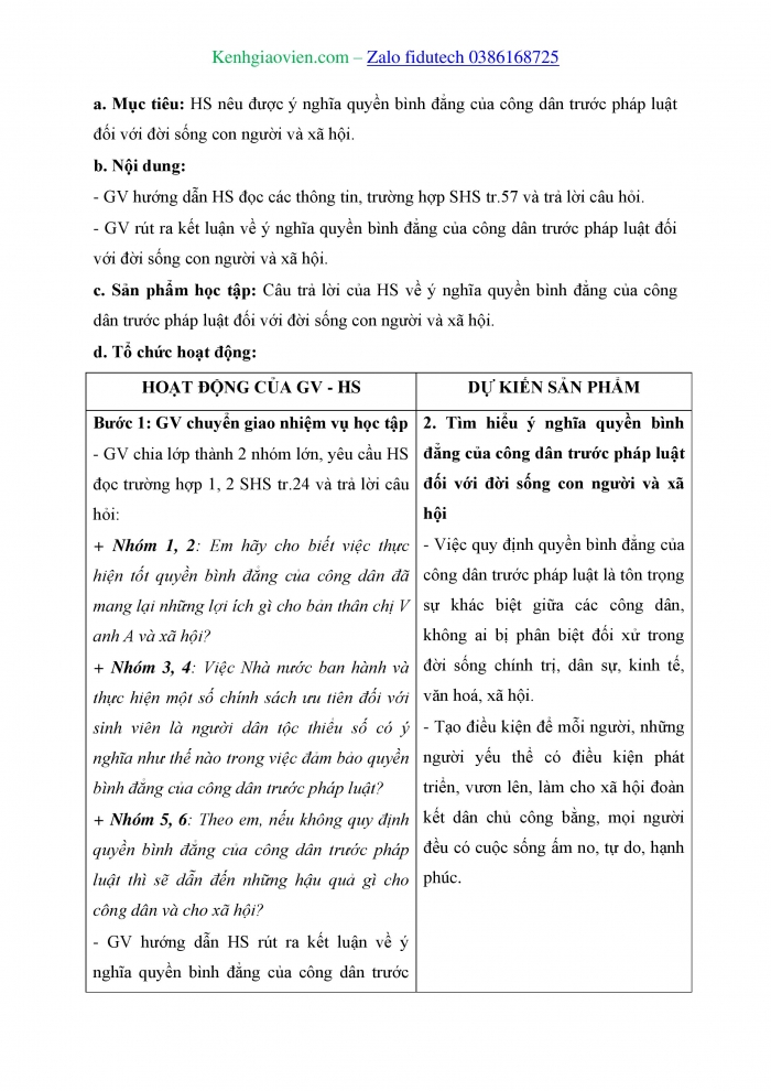 Giáo án và PPT Kinh tế pháp luật 11 kết nối Bài 9: Quyền bình đẳng của công dân trước pháp luật