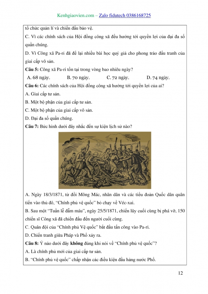 Giáo án và PPT Lịch sử 8 chân trời Bài 10: Công xã Pa-ri (năm 1871)