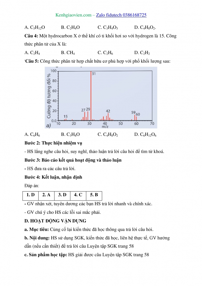 Giáo án và PPT Hoá học 11 chân trời Bài 10: Công thức phân tử hợp chất hữu cơ