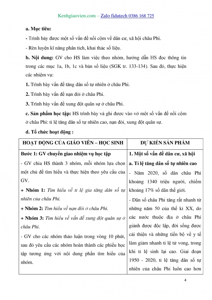 Giáo án và PPT Địa lí 7 kết nối Bài 10: Đặc điểm dân cư, xã hội châu Phi