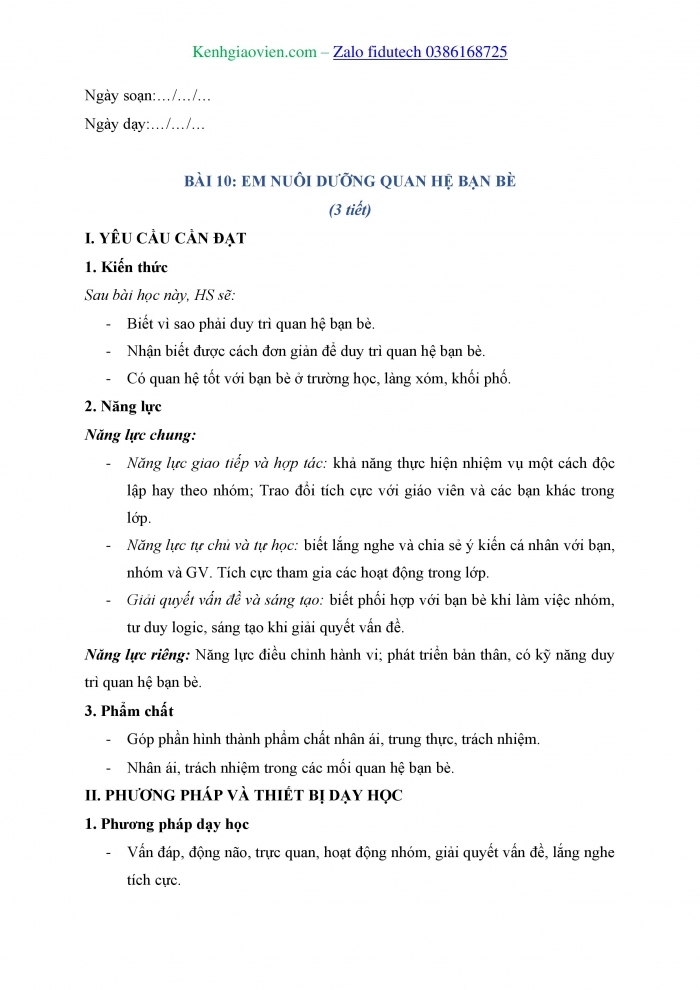 Giáo án và PPT Đạo đức 4 cánh diều Bài 10: Em nuôi dưỡng quan hệ bạn bè