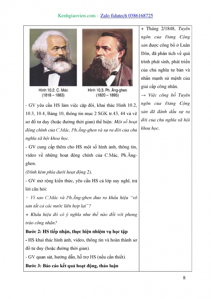 Giáo án và PPT Lịch sử 8 cánh diều Bài 10: Phong trào công nhân và sự ra đời của chủ nghĩa Mác