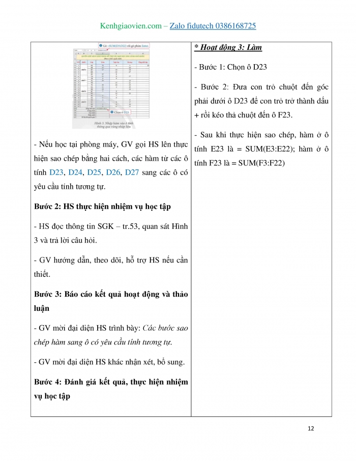 Giáo án và PPT Tin học 7 chân trời Bài 10: Sử dụng hàm để tính toán