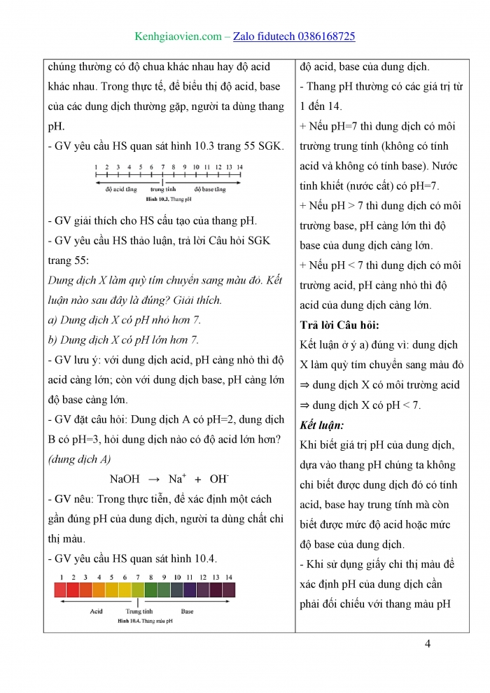 Giáo án và PPT KHTN 8 cánh diều Bài 10: Thang pH