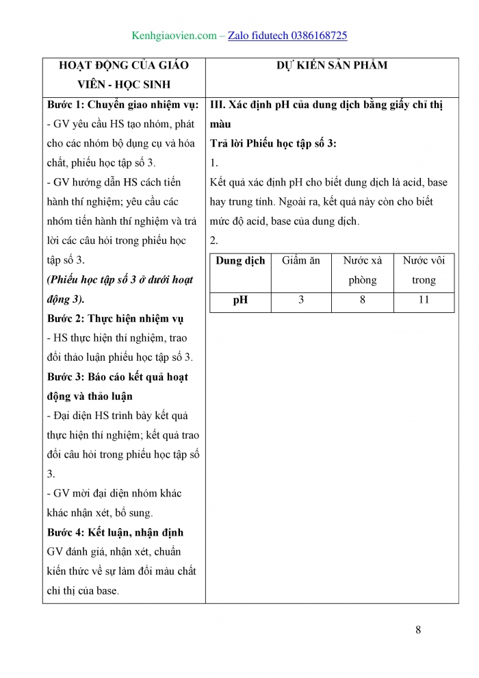 Giáo án và PPT KHTN 8 cánh diều Bài 10: Thang pH