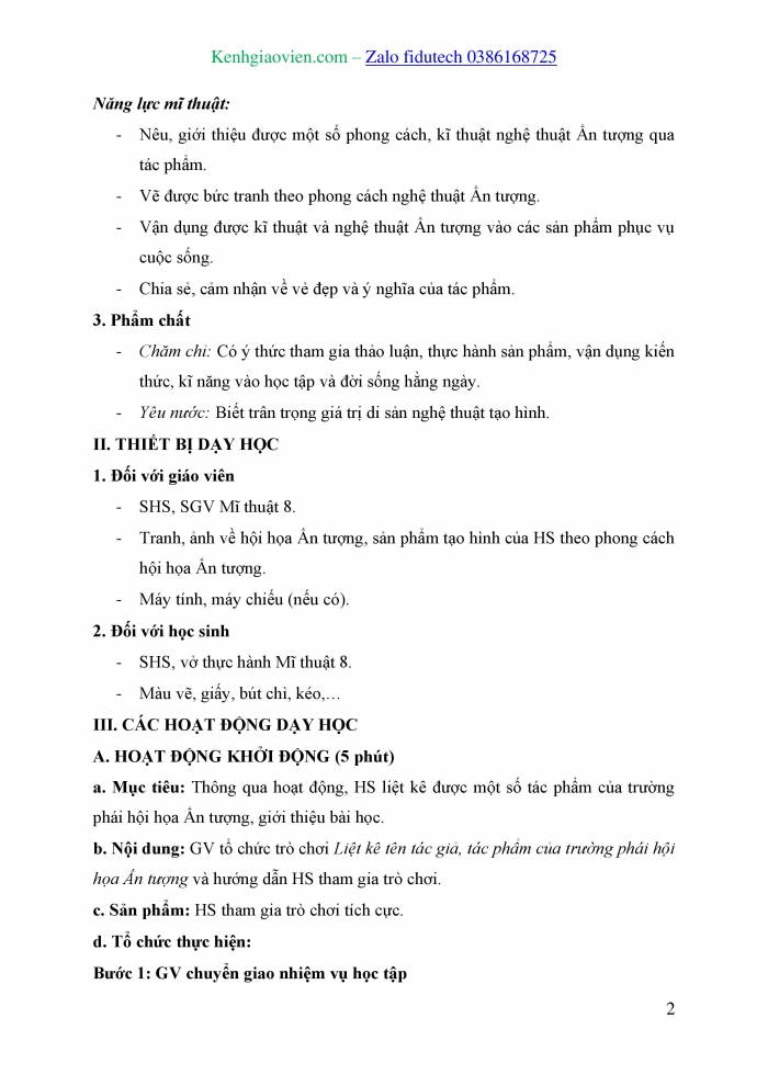 Giáo án và PPT Mĩ thuật 8 cánh diều Bài 10: Vẽ tranh theo phong cách nghệ thuật Ấn tượng