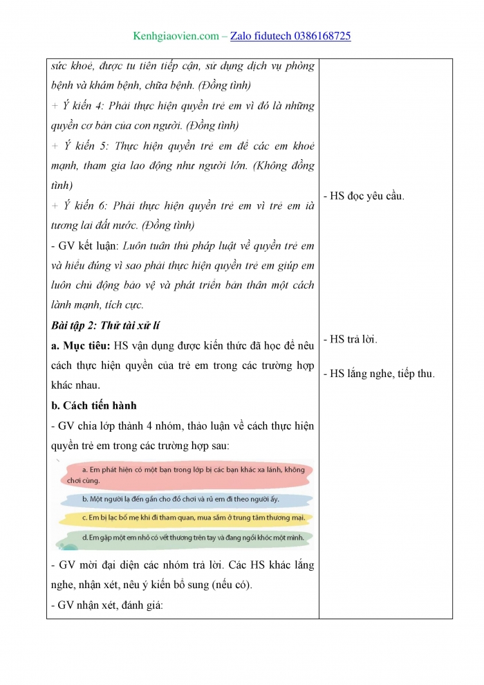 Giáo án và PPT Đạo đức 4 chân trời Bài 11: Quyền trẻ em