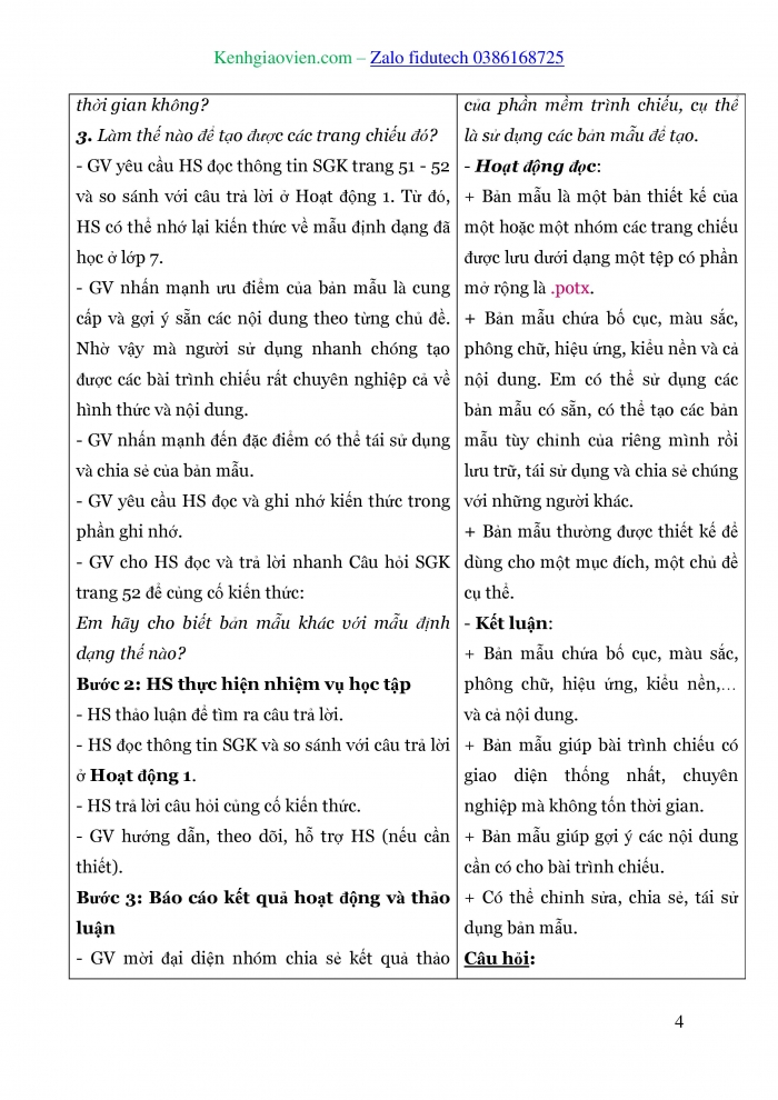 Giáo án và PPT Tin học 8 kết nối Bài 11a: Sử dụng bản mẫu tạo bài trình chiếu