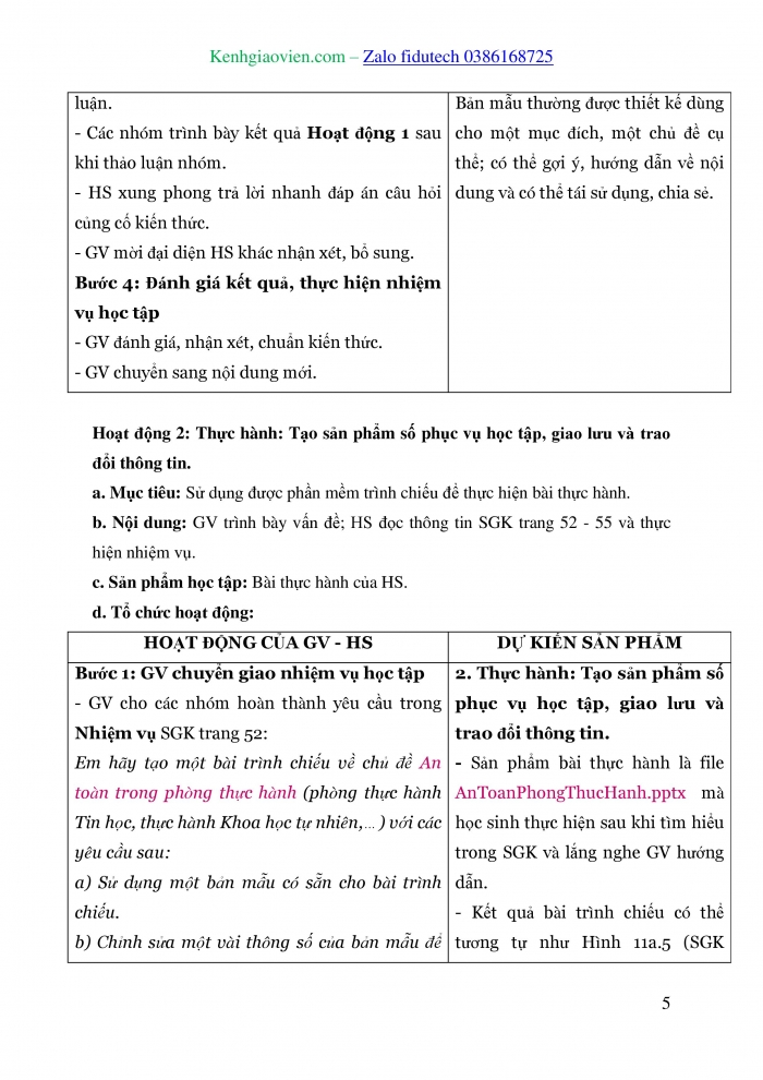 Giáo án và PPT Tin học 8 kết nối Bài 11a: Sử dụng bản mẫu tạo bài trình chiếu