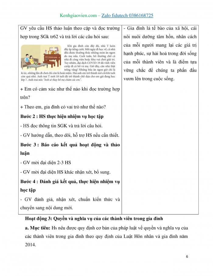 Giáo án và PPT Công dân 7 chân trời Bài 12: Quyền và nghĩa vụ của công dân trong gia đình