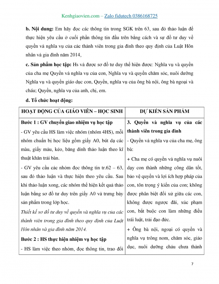 Giáo án và PPT Công dân 7 chân trời Bài 12: Quyền và nghĩa vụ của công dân trong gia đình