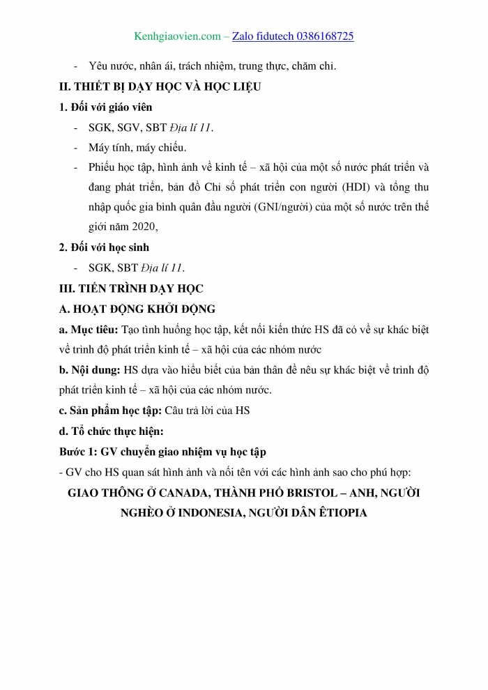 Giáo án và PPT Địa lí 11 chân trời Bài 1: Sự khác biệt về trình độ phát triển kinh tế - xã hội của các nhóm nước