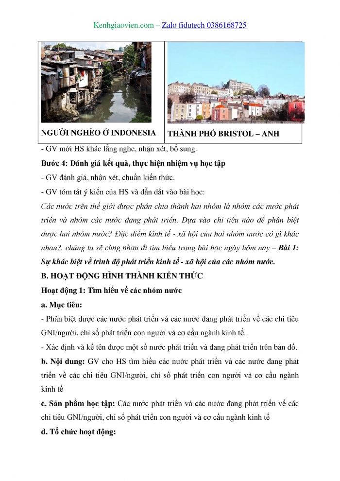 Giáo án và PPT Địa lí 11 chân trời Bài 1: Sự khác biệt về trình độ phát triển kinh tế - xã hội của các nhóm nước