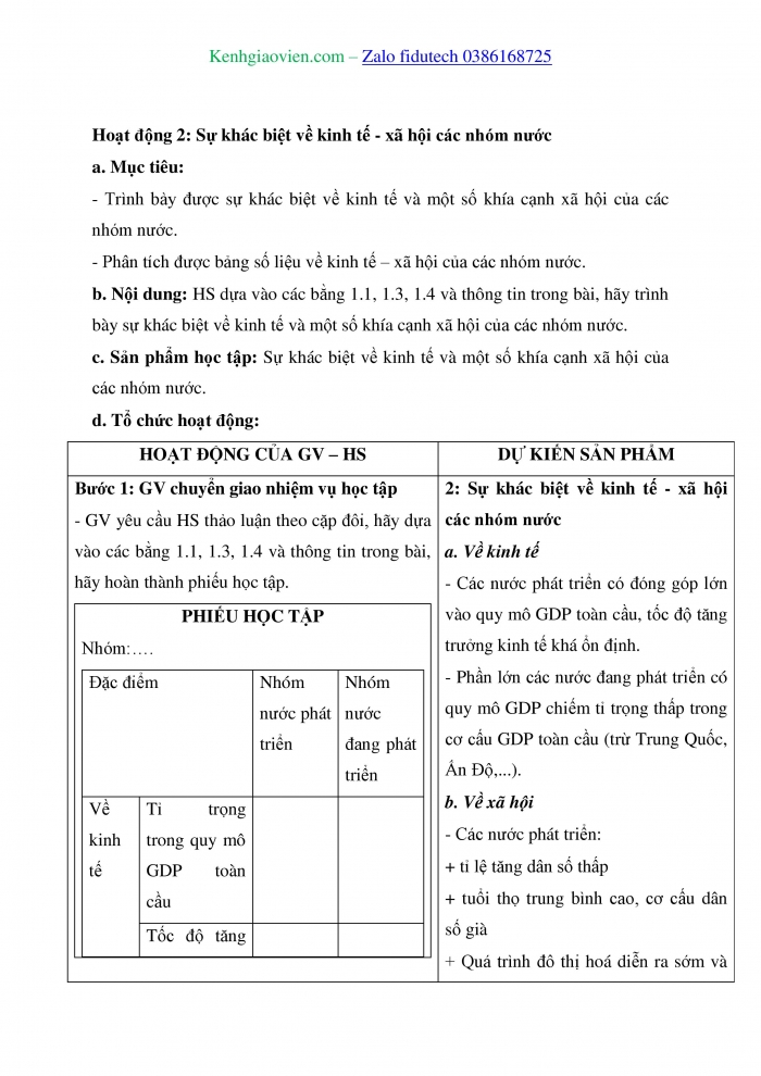 Giáo án và PPT Địa lí 11 chân trời Bài 1: Sự khác biệt về trình độ phát triển kinh tế - xã hội của các nhóm nước