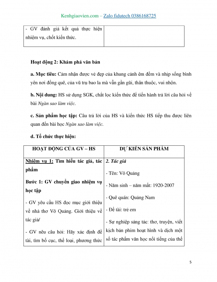 Giáo án và PPT Ngữ văn 7 kết nối Bài 1: Ngàn sao làm việc (Võ Quảng)