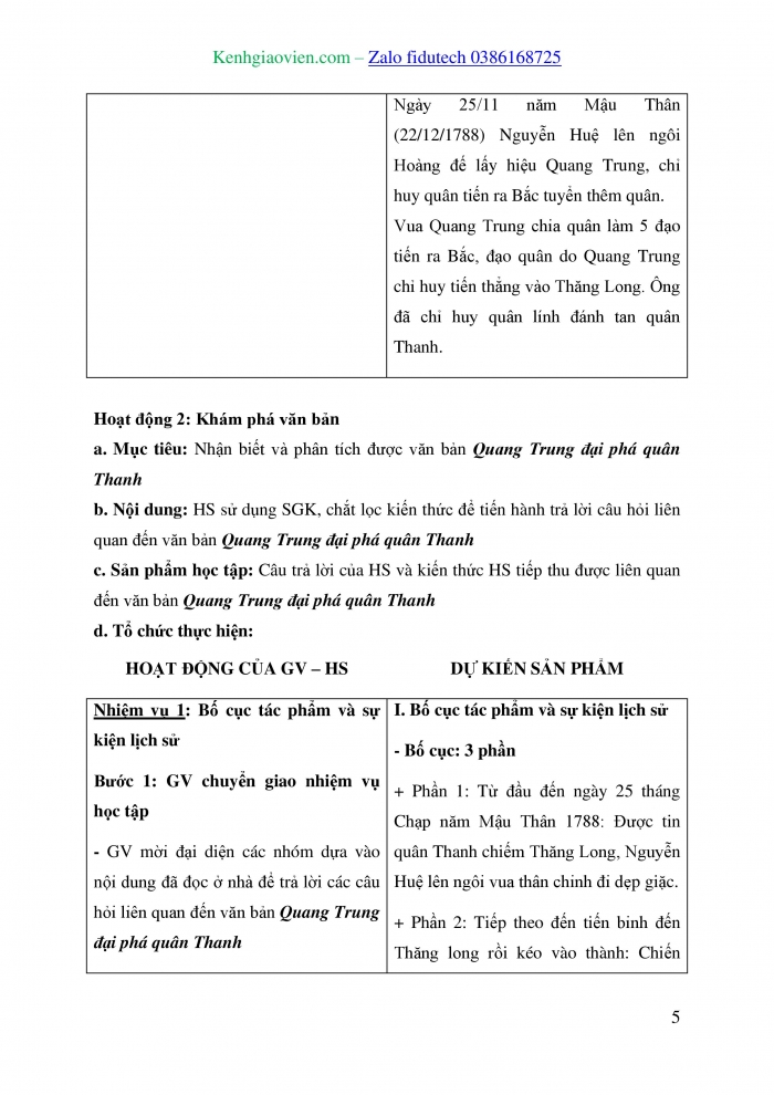 Giáo án và PPT Ngữ văn 8 kết nối Bài 1: Quang Trung đại phá quân Thanh (trích Hoàng Lê nhất thống chí, Ngô gia văn phái)