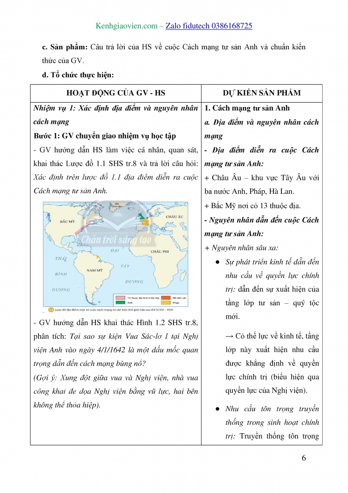 Giáo án và PPT Lịch sử 8 chân trời Bài 1: Các cuộc cách mạng tư sản ở châu Âu và Bắc Mỹ