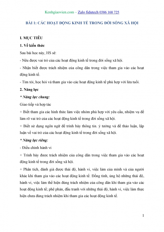Giáo án và PPT Kinh tế pháp luật 10 cánh diều Bài 1: Các hoạt động kinh tế trong đời sống xã hội